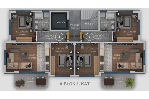 Esen & Hill A Blok 1. kat planı
