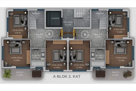 Esen & Hill A Blok 2. kat planı