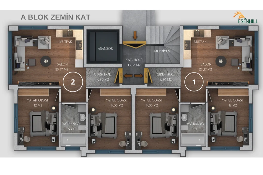 Esen & Hill A Blok zemin kat planı