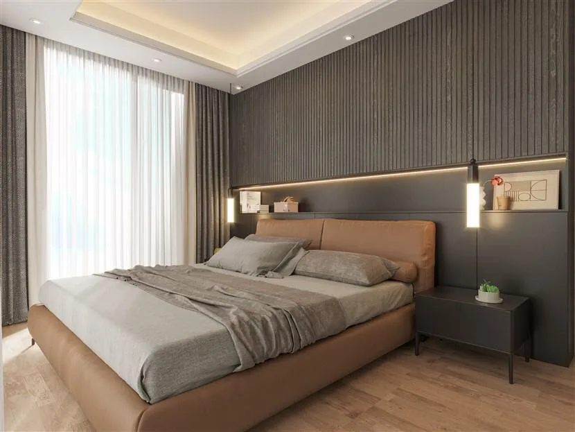 Toryum Villas yatak odası, deri başlıklı yatak
