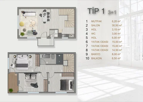 Toryum Villas Tip 1, 3+1 villa kat planı