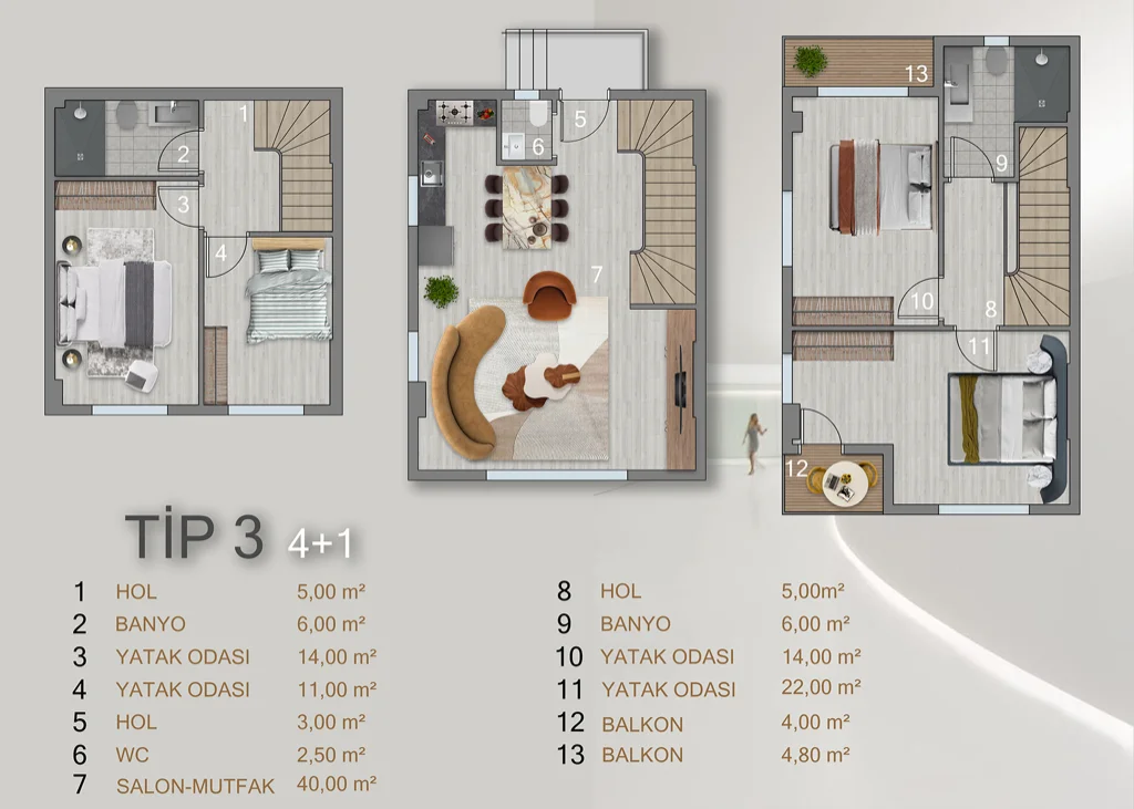 Toryum Villas Tip 3, 4+1 villa kat planı
