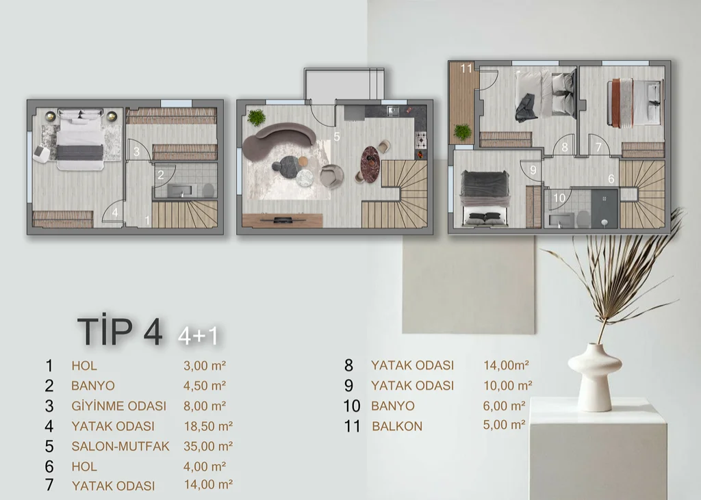 Toryum Villas Tip 4, 4+1 villa kat planı