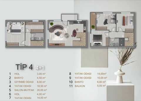 Toryum Villas Tip 4, 4+1 villa kat planı